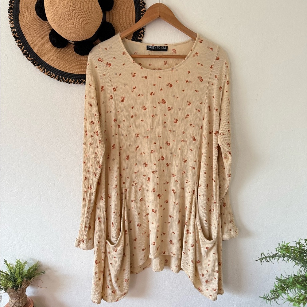 Dress To Kill Jane Mohr Floral Long Sleeve Tunic Top Dress One Size Lagenlook